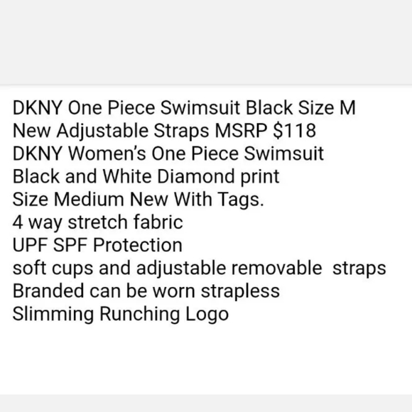 DKNY One piece Swimsuit Black White Diamond Stretchy Woman Med Strapless New - Picture 10 of 12